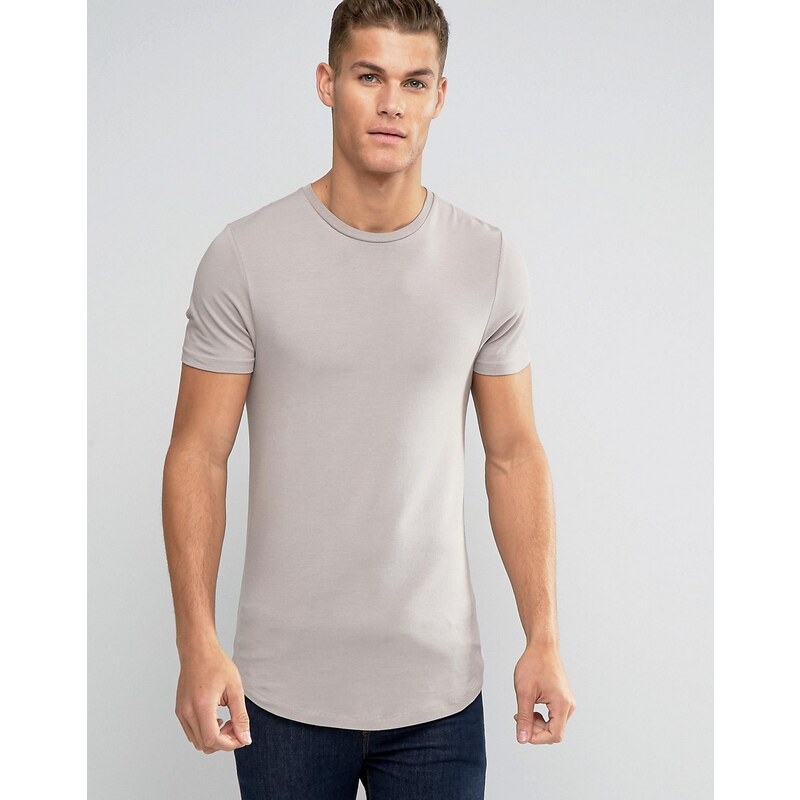 ASOS - T-shirt long moulant avec ourlet arrondi - Beige - Beige