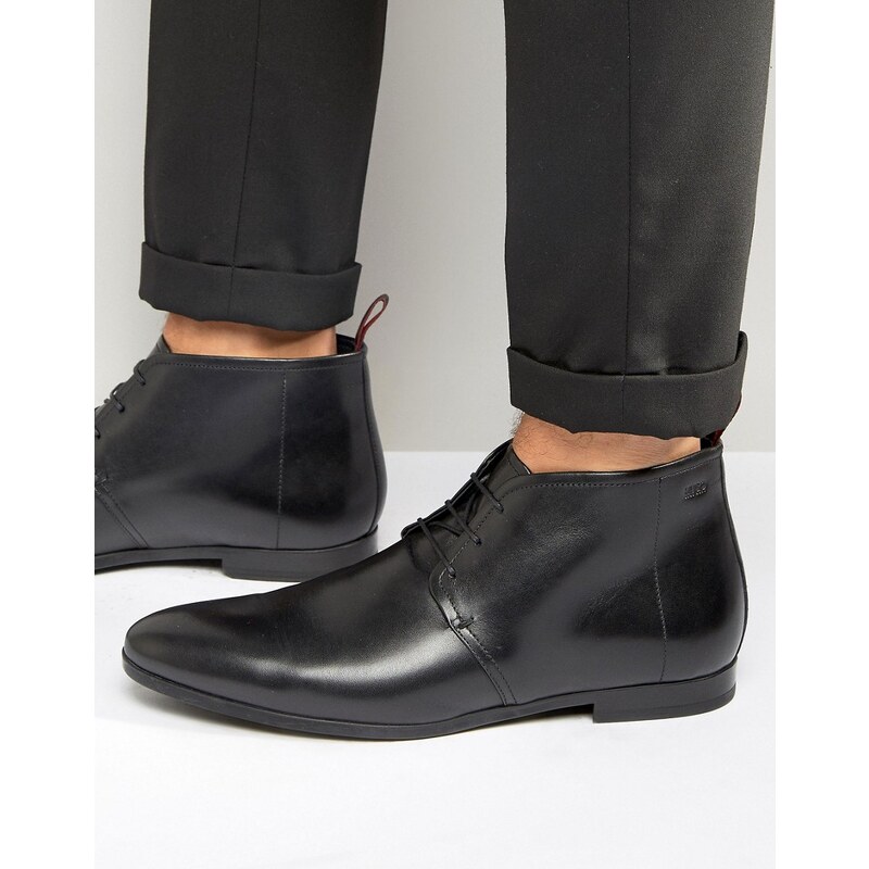 BOSS By Hugo Boss Paris Short Leather Lace Up Boots - Noir