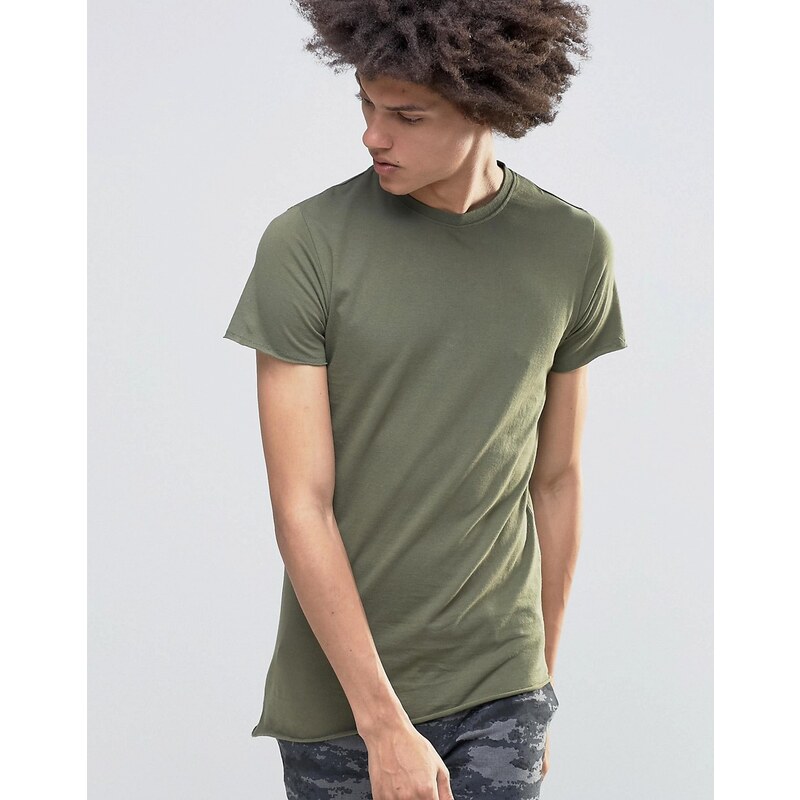 Kubban - T-shirt asymétrique, moulant, en jean - Vert