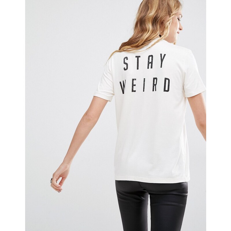Lira - Stay Weird - T-shirt rétro avec slogan au dos - Blanc