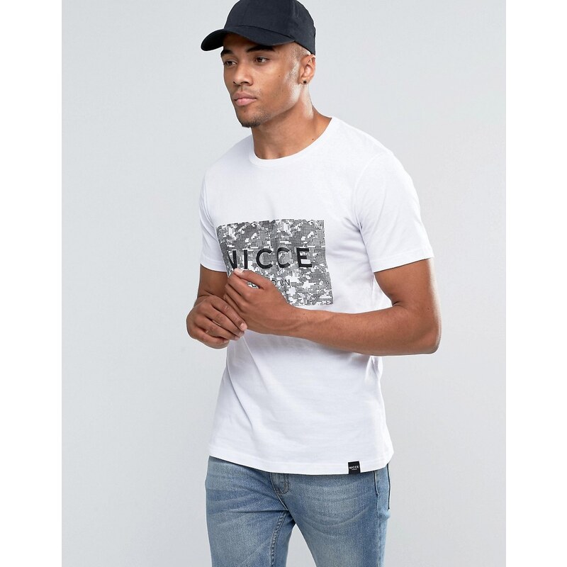 Nicce London Nicce - T-shirt avec encadré à imprimé camouflage et pois - Blanc