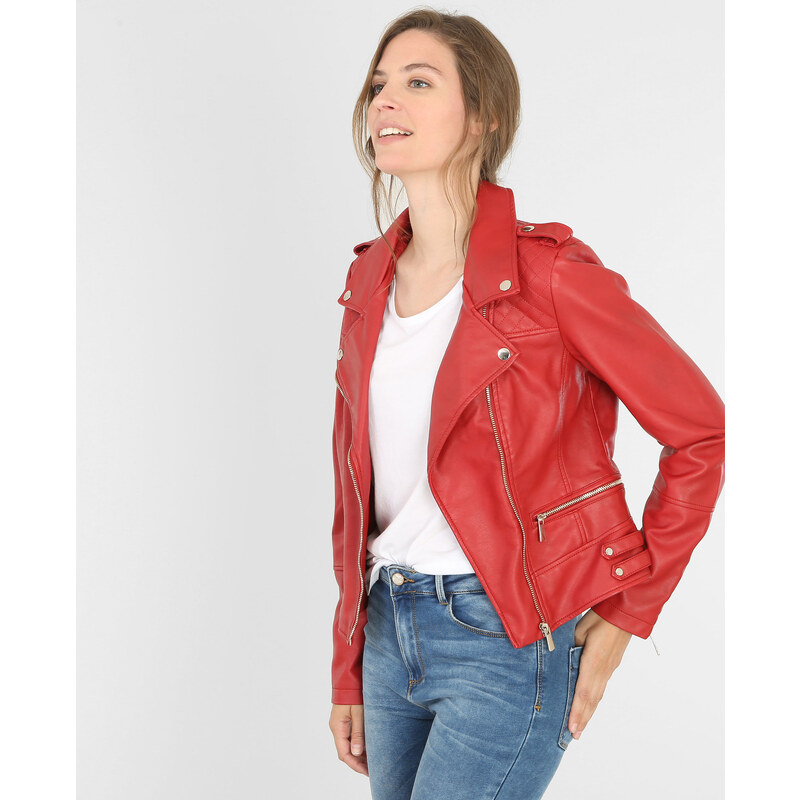 Veste style motard Femme - Couleur rouge - Taille 34 -PIMKIE- SOLDES HIVER 2017