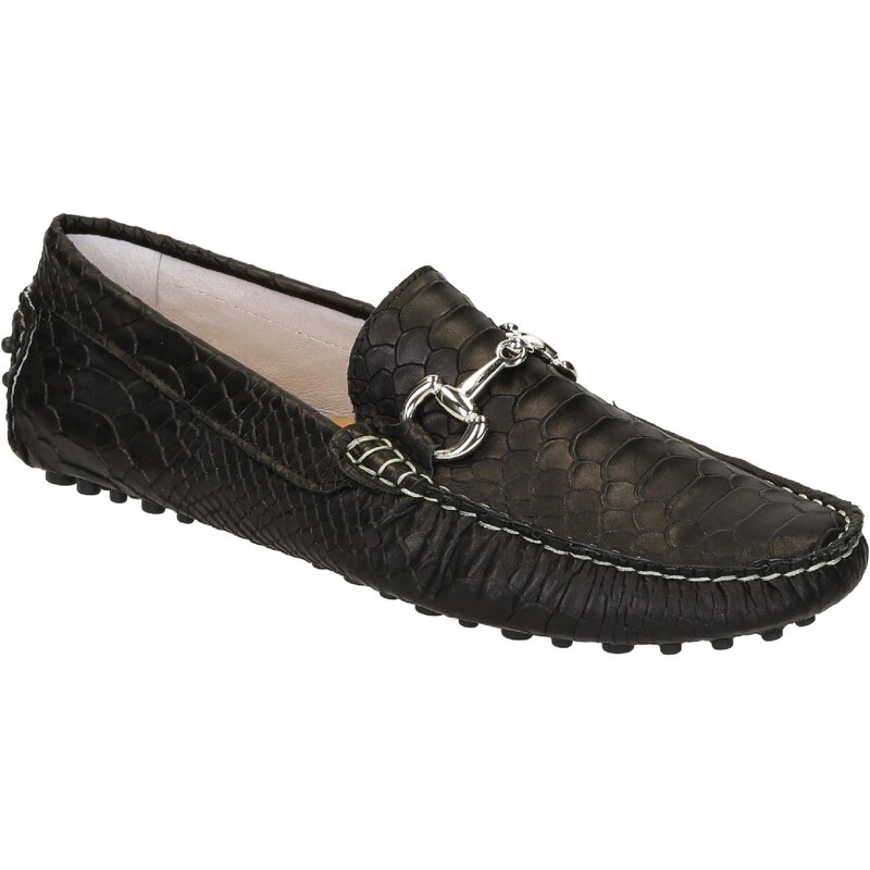 Leonardo Shoes Mocassins à picots de gomme noir imprimé crocodile