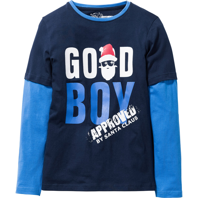bpc bonprix collection T-shirt double épaisseur avec imprimé Santa Claus, T. 116/122-164/170 bleu manches longues enfant - bonprix