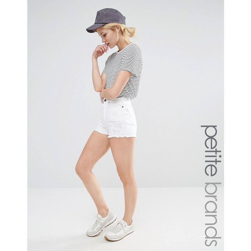 Vero Moda Petite - Short en jean taille haute - Blanc - Blanc