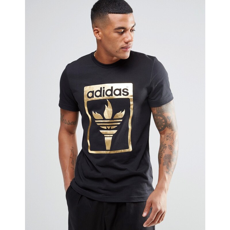 Adidas Originals - T-shirt motif trèfle avec flamme AZ1031 - Noir