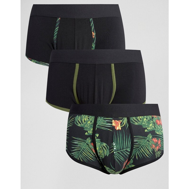 ASOS - Lot de 3 boxers taille basse à couture en U avec motif floral - ÉCONOMIE - Noir