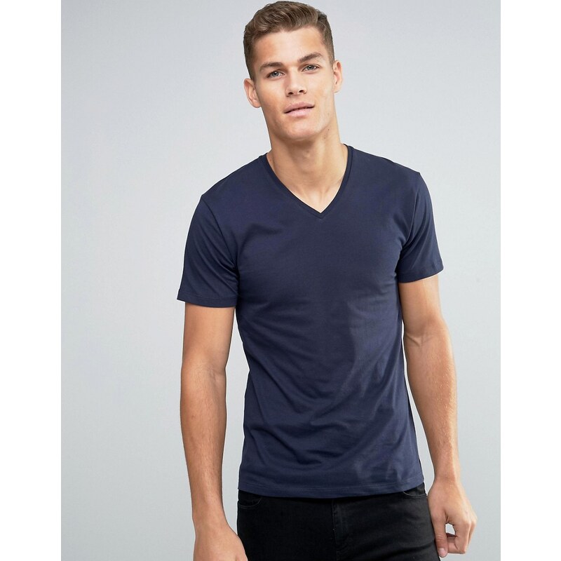 Esprit - T-shirt col V basique - Bleu