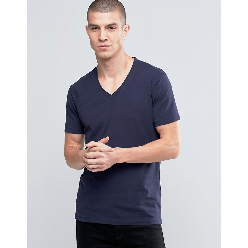 Selected - T-shirt à col en V profond - Bleu marine - Bleu marine