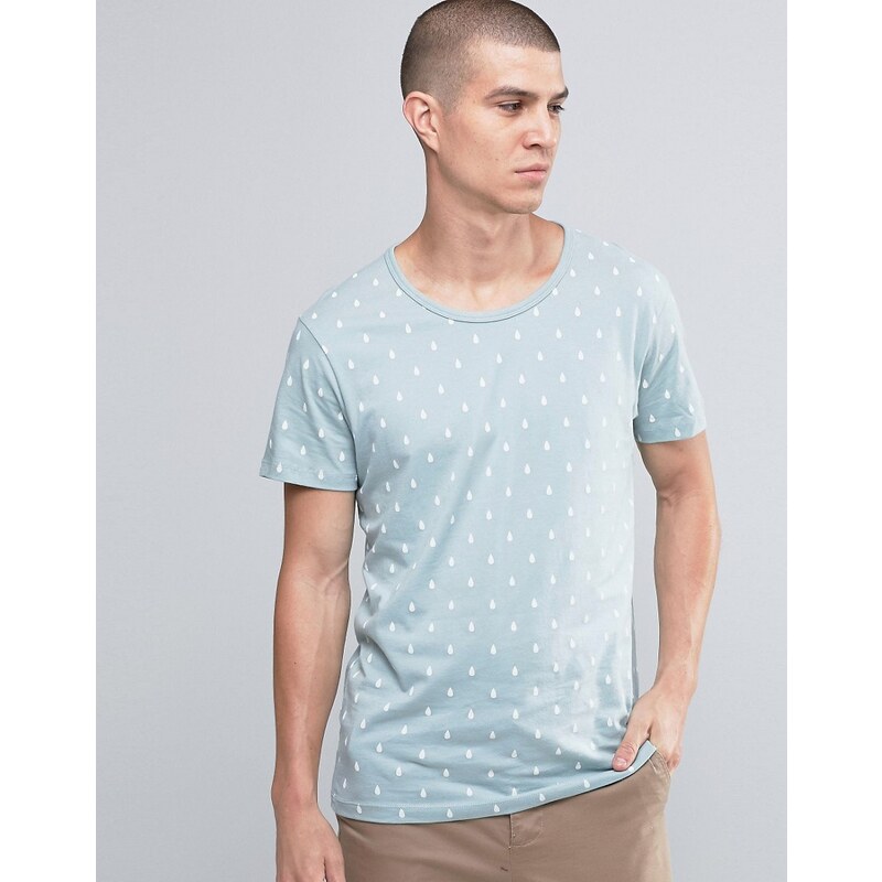 Selected - T-shirt imprimé goutte d'eau - Bleu
