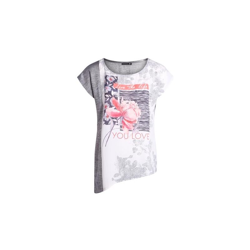T-shirt asymétrique motif fleur devant Gris Elasthanne - Femme Taille 3 - Bréal