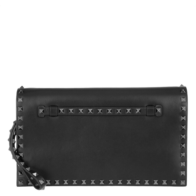 Valentino Sacs de Soirée, Rockstud Leather Clutch With Studs Black en noir