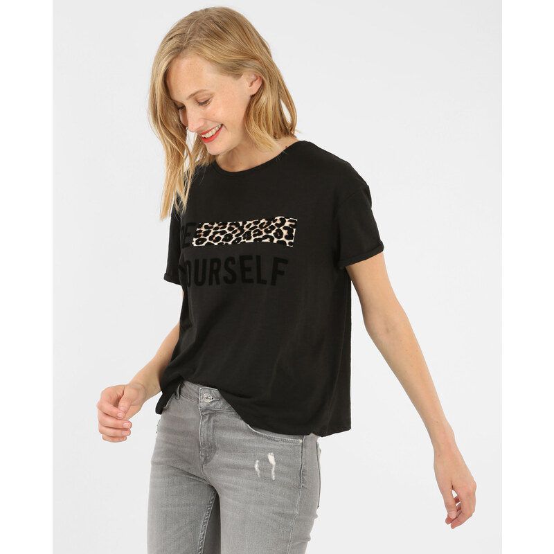 T-shirt bande léopard -60% Femme - Couleur noir - Taille M -PIMKIE- SOLDES HIVER 2017