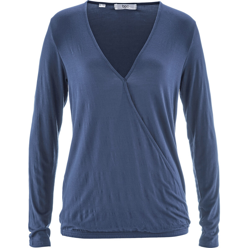 bpc bonprix collection T-shirt effet cache-cœur à manches longues bleu femme - bonprix