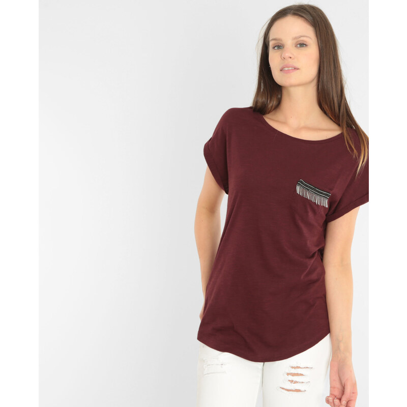 T-shirt poche fantaisie Femme - Couleur grenat - Taille L -PIMKIE- SOLDES HIVER 2017