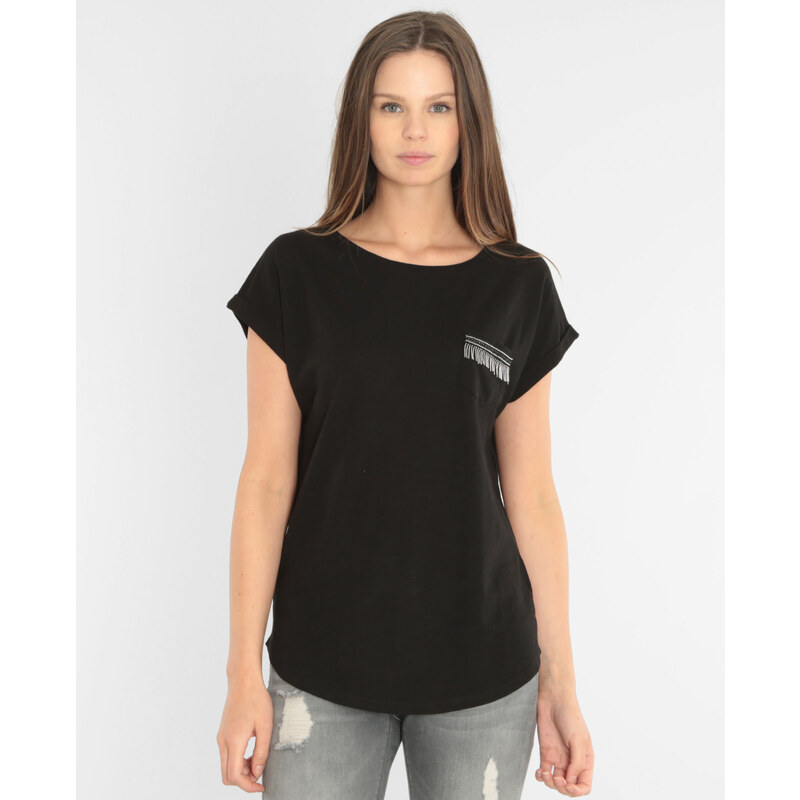 T-shirt poche fantaisie -30% Femme - Couleur noir - Taille XS -PIMKIE- SOLDES HIVER 2017