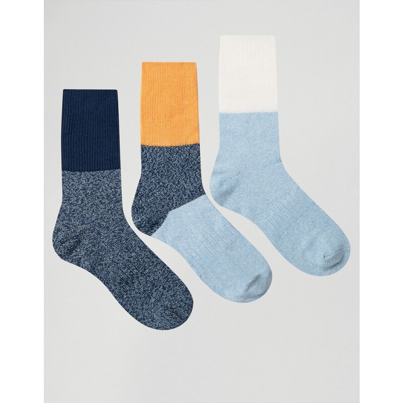 ASOS - Lot de 3 paires de chaussettes pour bottes avec extension côtelée et effet color block - Multi