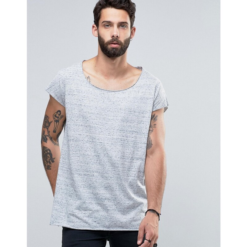 ASOS - T-shirt long oversize en tissu chiné avec ourlet asymétrique - Bleu