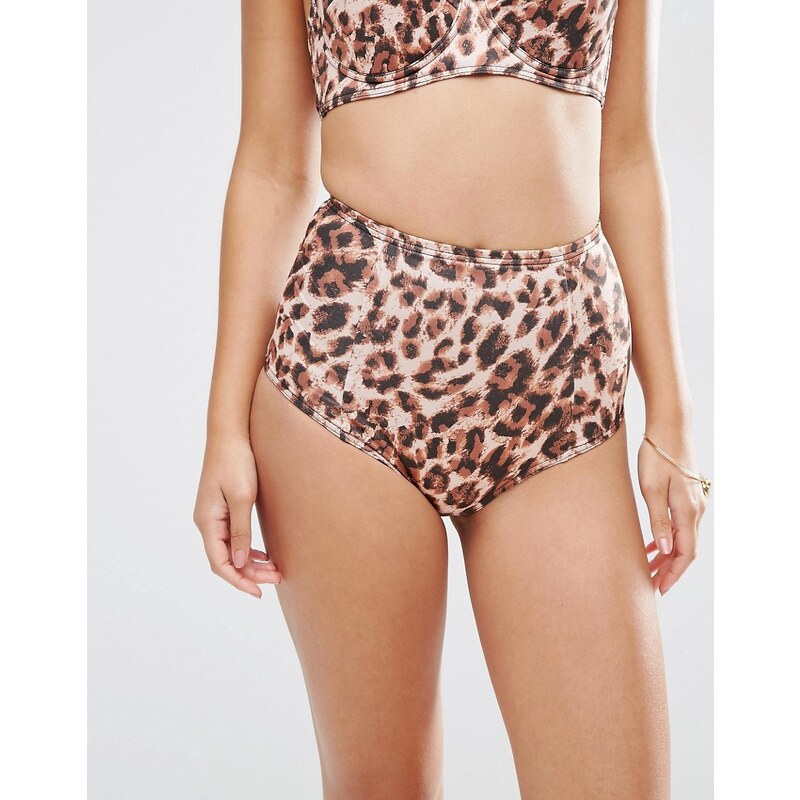 ASOS - Mix and Match - Bas de bikini taille haute à imprimé léopard naturel - Multi