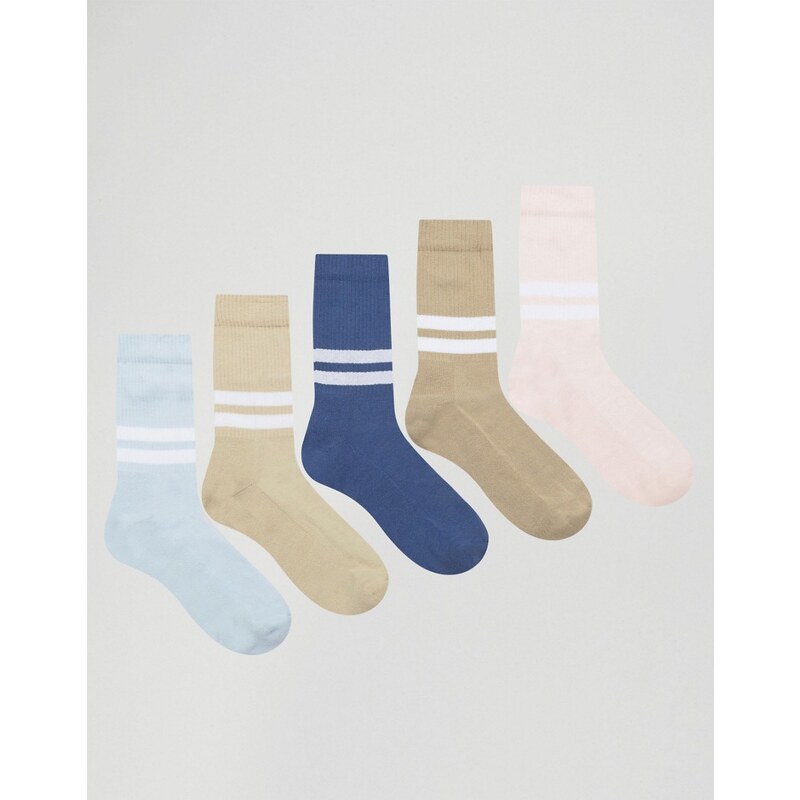 ASOS - Lot de 5 paires de chaussettes de sport couleur pastel - Multi
