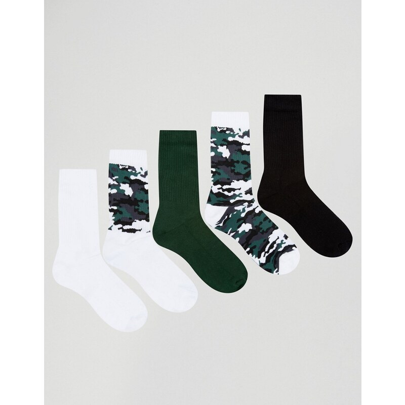 ASOS - Lot de 5 paires de chaussettes de sport à motif camouflage - Multi