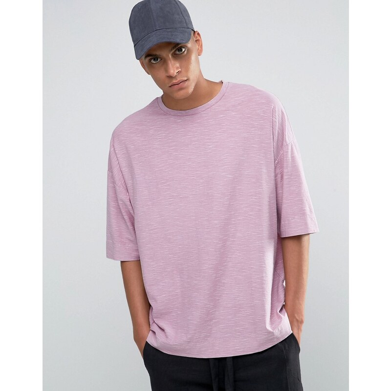 ASOS - T-shirt ultra oversize en tissu texturé avec col ras de cou - Rose - Rose