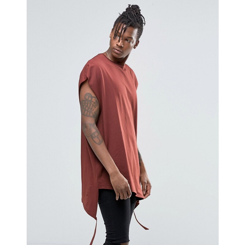 ASOS - T-shirt ultra oversize à col brut et ourlet formé avec nuds pendants - Rouge