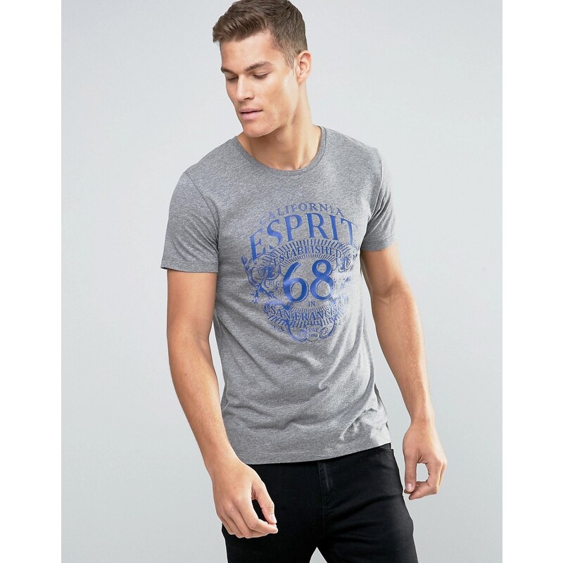 Esprit - T-shirt ras de cou avec imprimé - Gris