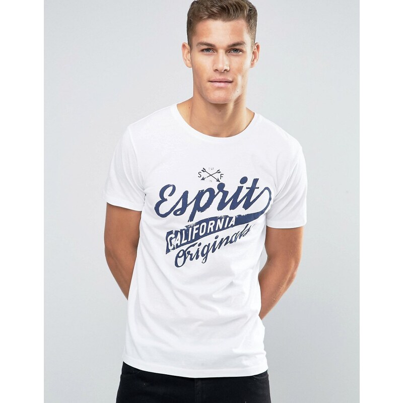 Esprit - T-shirt ras de cou avec imprimé - Blanc
