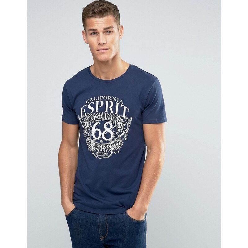 Esprit - T-shirt ras de cou avec imprimé - Bleu marine