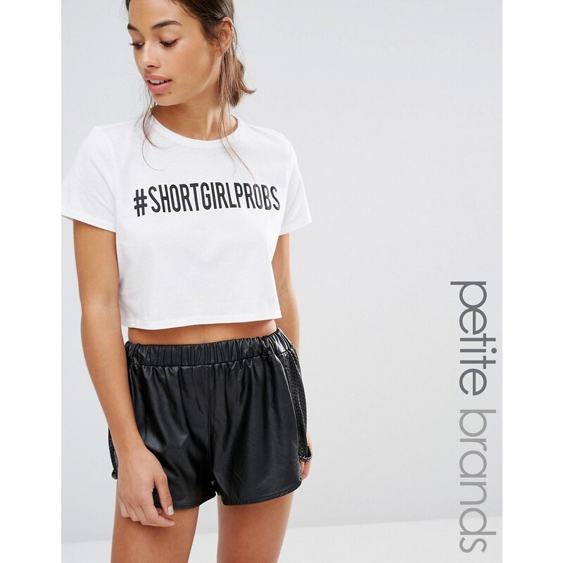 Exclusivité Missguided Petite - T-shirt court avec slogan - Blanc
