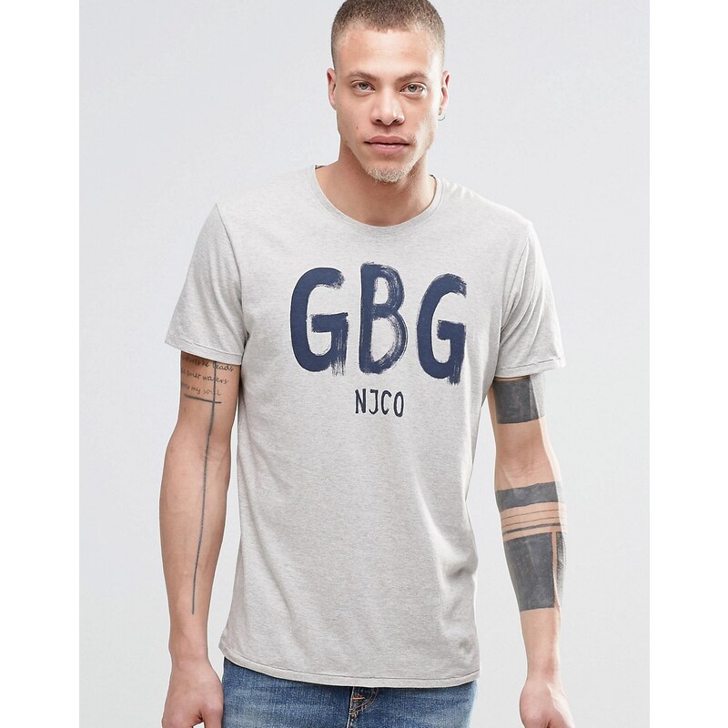 Nudie Jeans Nudie - T-shirt col rond imprimé GBG - Gris chiné - Gris