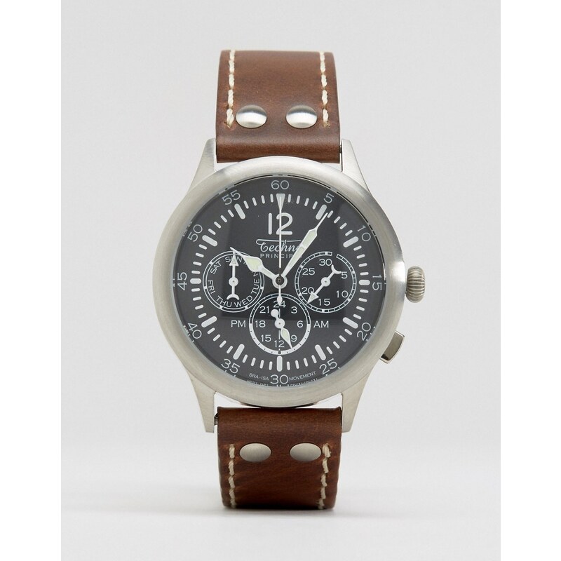 Techne Merlin - Montre chronographe à bracelet en cuir - Marron - Marron