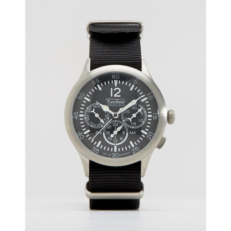 Techne - Merlin - Montre chronographe avec bracelet Nato - Noir - Noir