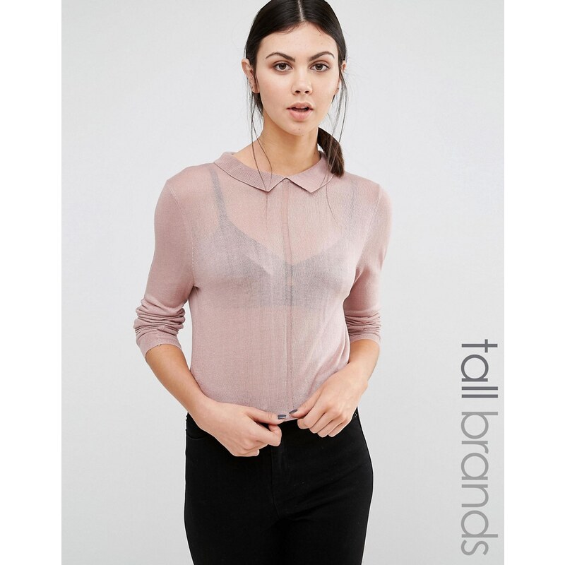 Y.A.S Tall - Sadie - Pull manches longues en maille avec col - Rose