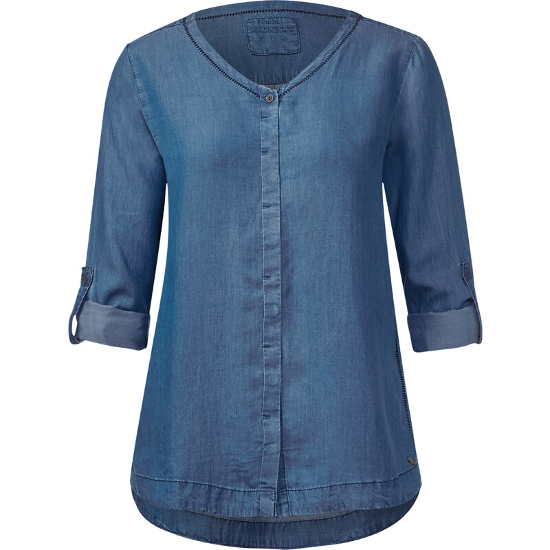 Cecil - Blouse aspect jeans avec col en V - mid bleu wash
