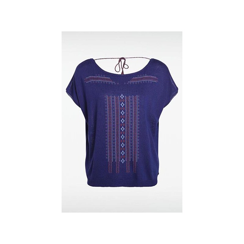 T-shirt tricot femme à motif ethnique Bleu Acrylique - Femme Taille L - Bonobo