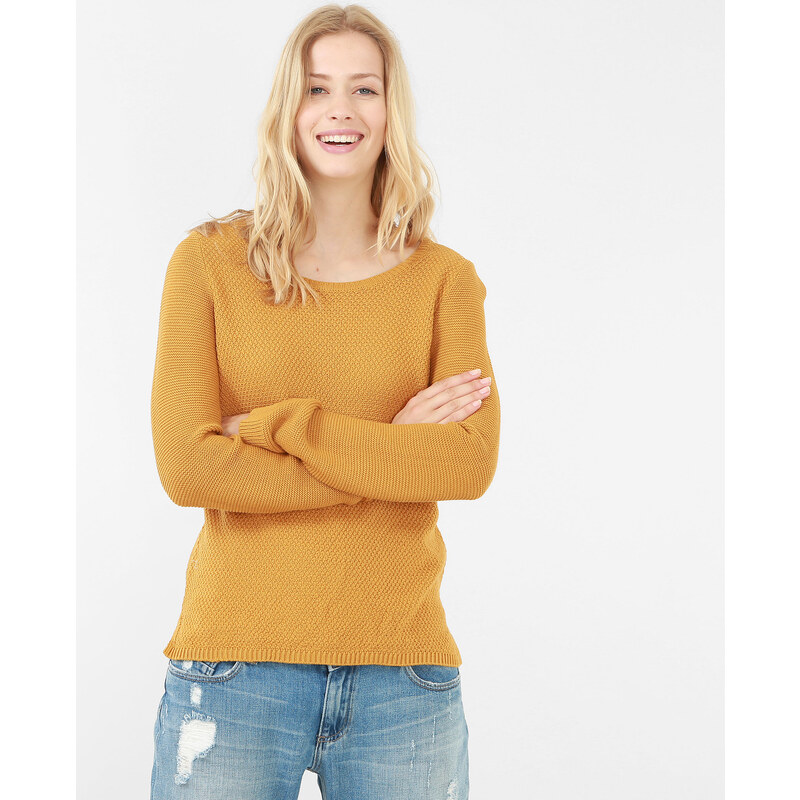 Pull multi mailles -20% Femme - Couleur jaune moutarde - Taille S -PIMKIE- SOLDES HIVER 2017