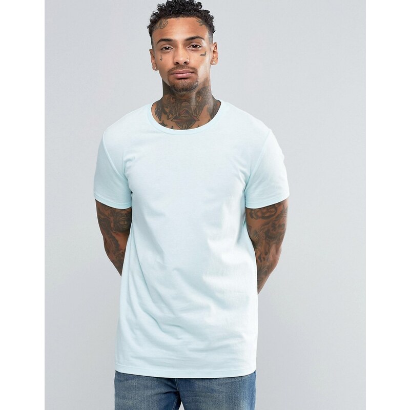 ASOS - T-shirt long - Bleu clair - Bleu