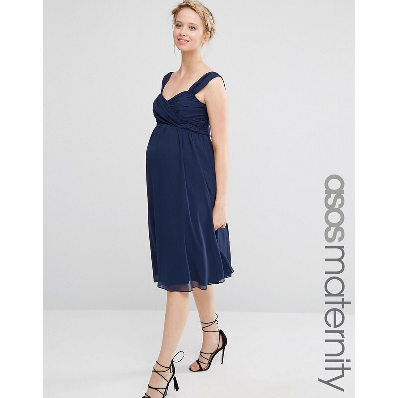 ASOS Maternity WEDDING - Robe bandeau mi-longue en mousseline avec ruban - Bleu