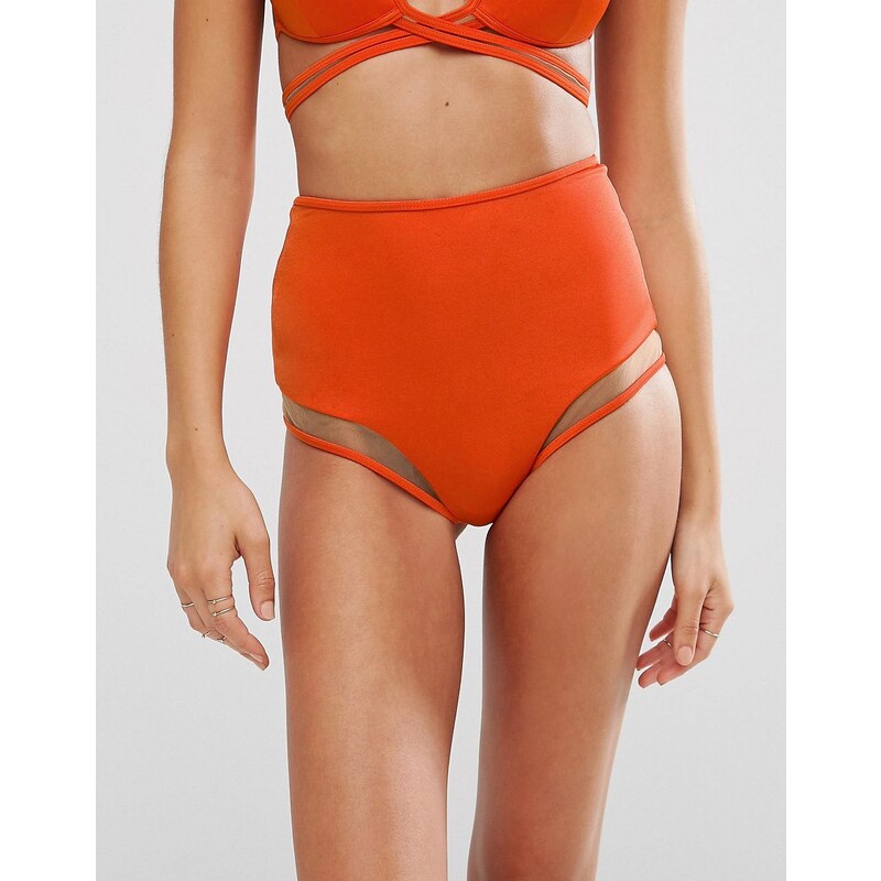 ASOS - Mix and Match - Bas de bikini taille haute avec insert en tulle - Orange