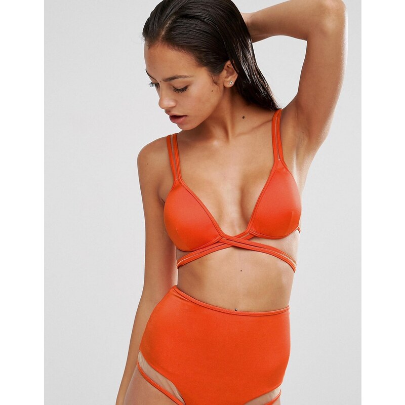 ASOS - Mix and Match - Top de bikini triangle préformé effet enveloppant avec insert en tulle - Orange