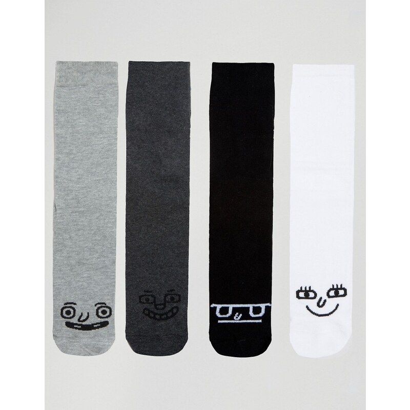 ASOS - Lot de 5 paires de chaussettes avec têtes rigolotes - Noir et blanc - Multi