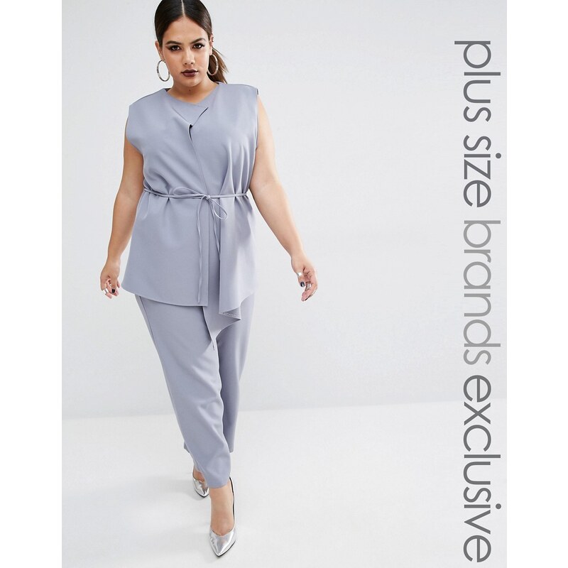 Lavish Alice Plus - Combinaison jupe-culotte et veston avec ceinture - Gris