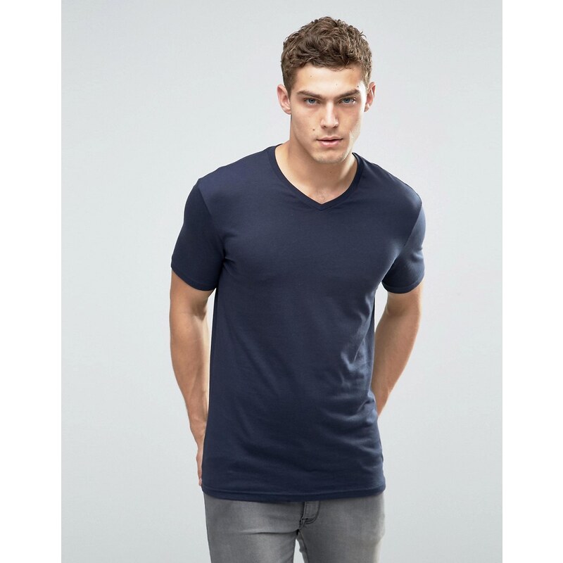 United Colors of Benetton - T-shirt col V basique - Bleu marine