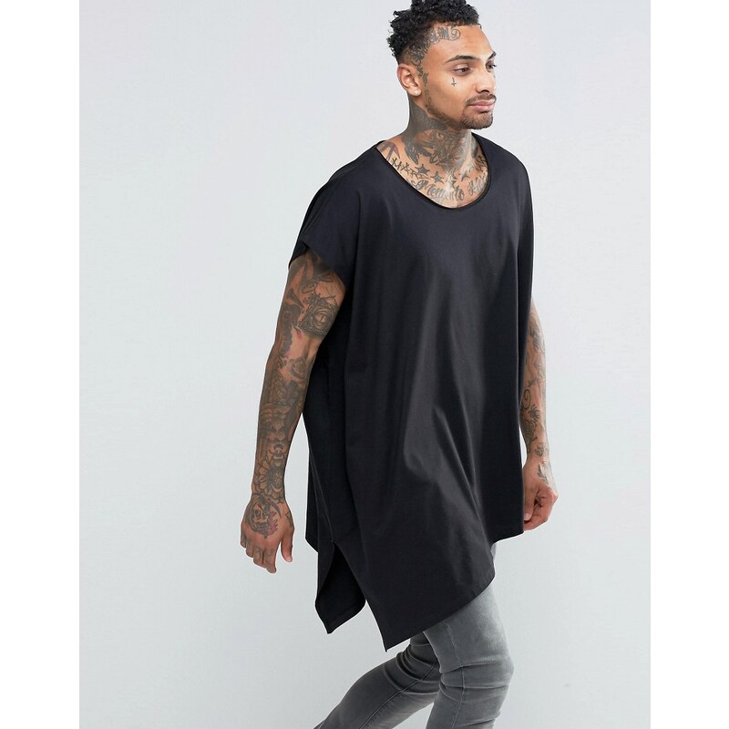 ASOS - T-shirt drapé oversize avec encolure dégagée et ourlet asymétrique - Noir - Noir
