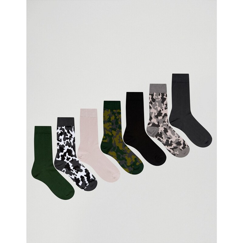 ASOS - Lot de 5 paires de chaussettes à motif camouflage - Multi