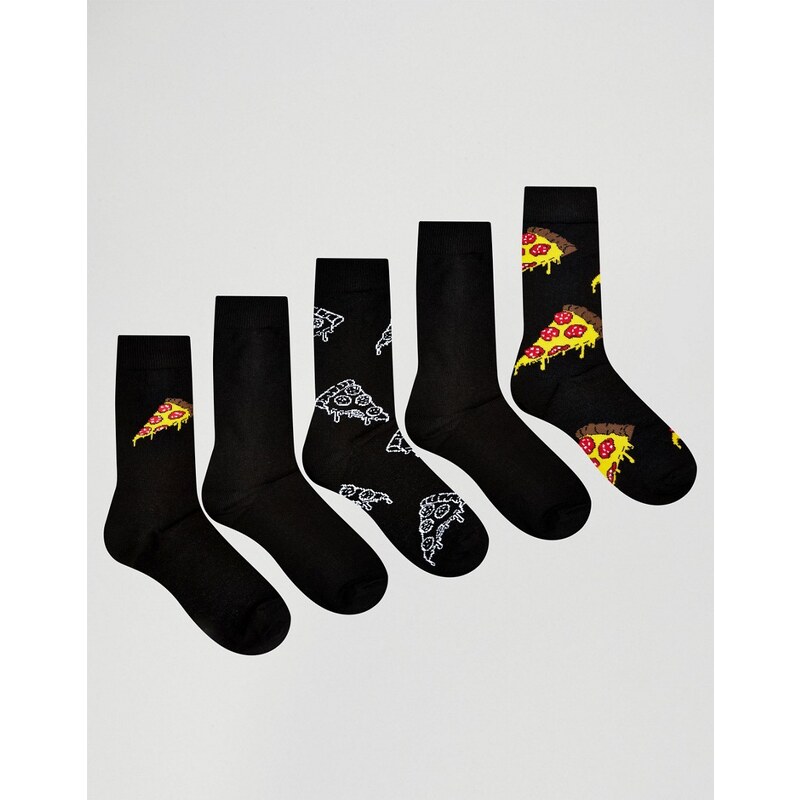 ASOS - Lot de 5 paires de chaussettes à motif pizza - Noir
