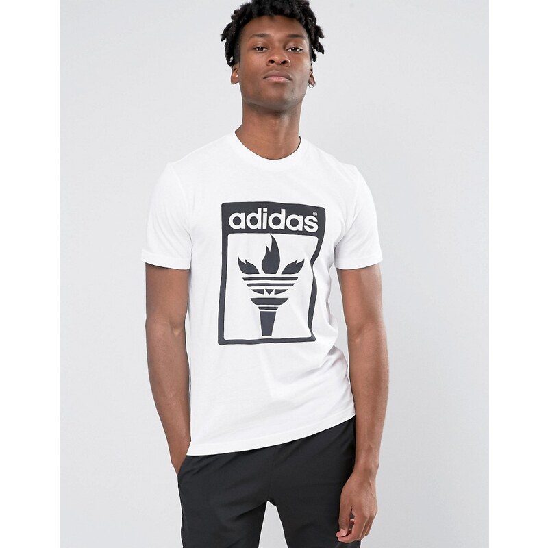 Adidas Originals - T-shirt motif trèfle avec flamme AZ1033 - Blanc