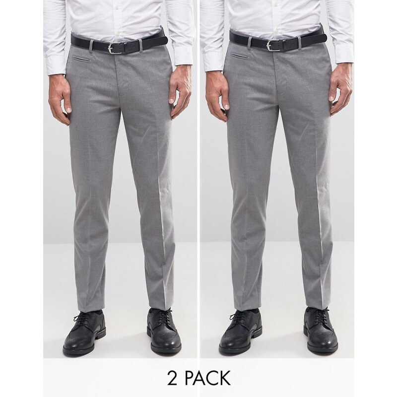 ASOS - Lot de 2 pantalons élégants coupe skinny avec ceinture - Gris - Gris